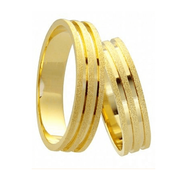 Par de Alianças Casamento em Ouro 18K Trabalhada 5mm