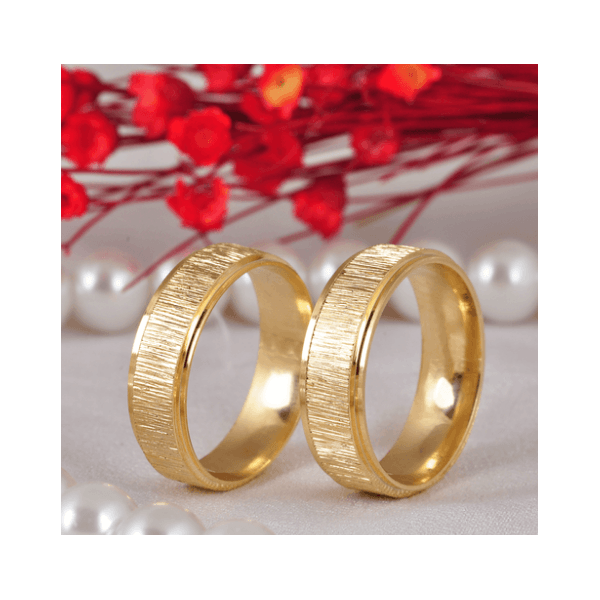 Par de Alianças Ouro 18K Trabalhada 6 mm