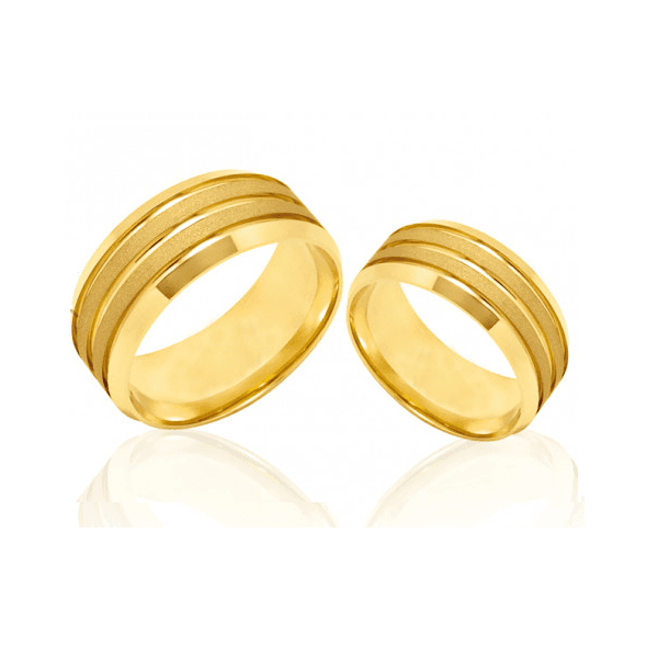 Par de Alianças Casamento Ouro Trabalhadas 7 mm