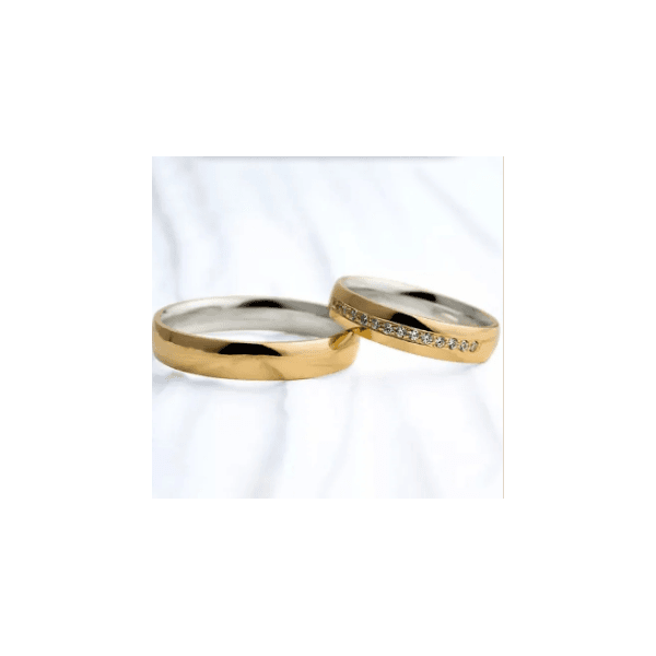 Par de Alianças em Ouro 18K e Prata 4mm com zirconias