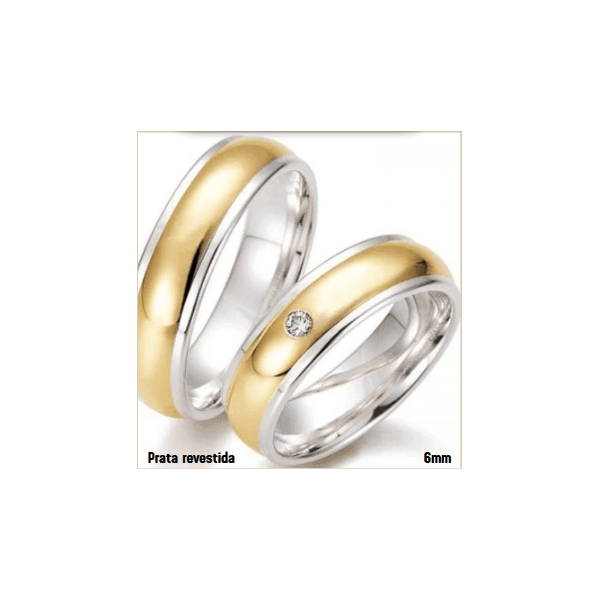 Par de Alianças Tradicional em Ouro 18K e Prata 6 mm