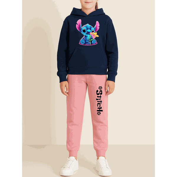 Conjunto Moletom Rosa Feminino Stitch Neon