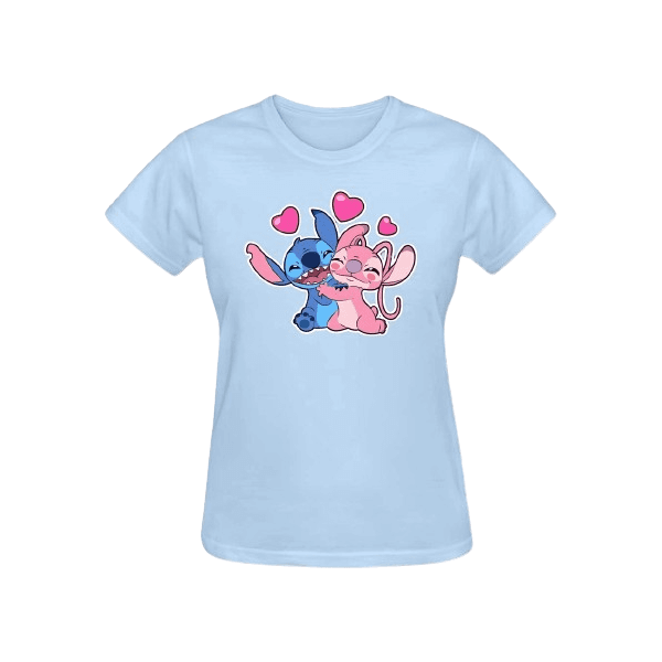 Babylook Azul Bebê Warmout Feminina Estampada Stitch Angel