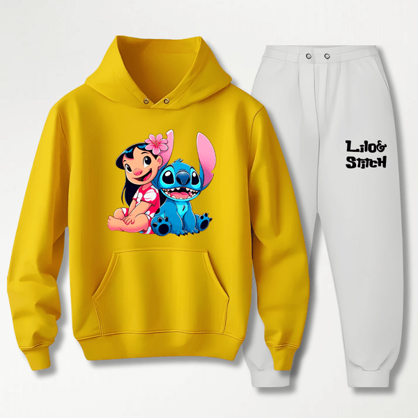 Conjunto Moletom Branco Feminino Infantil Lillo e Stitch