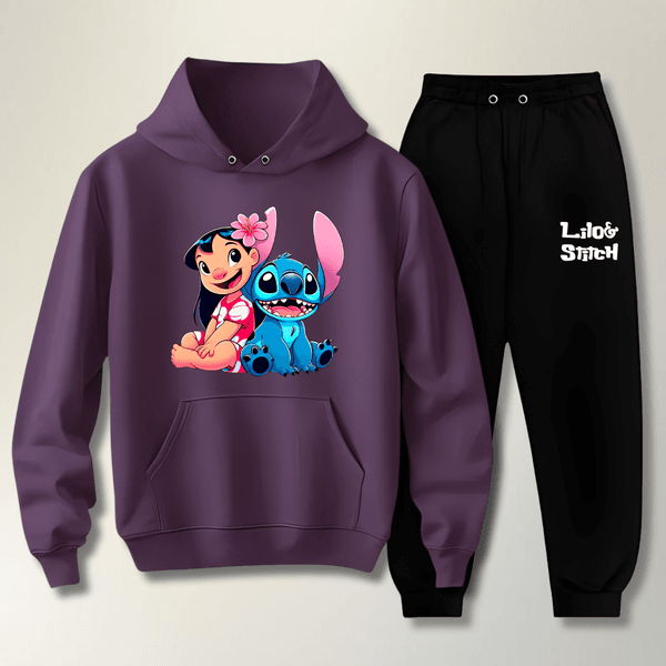 Conjunto Moletom Preto Feminino Infantil Lillo e Stitch