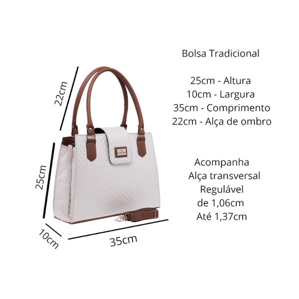 Bolsa Feminina Estilo Pasta de Ombro Social Em Quadrada Verniz Marfim - Gouveia Costa 