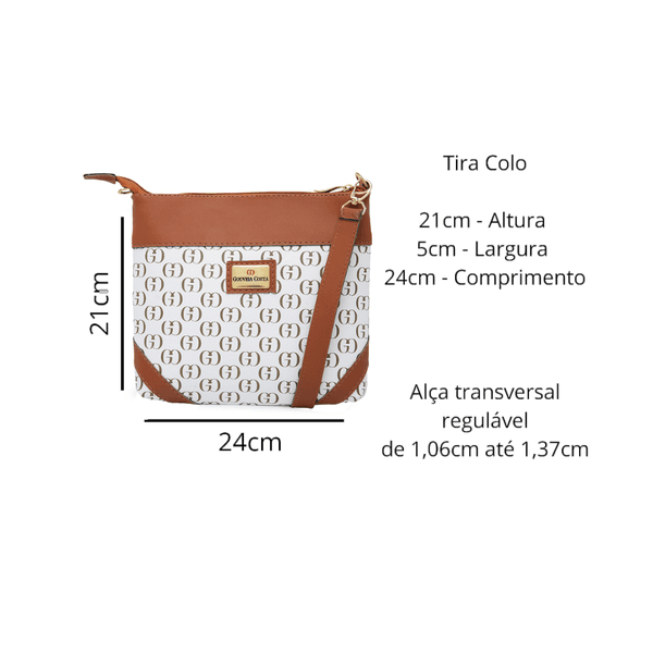 Conjunto 3 Peças estampada Bolsa Saco grande + Bolsa Transversal + nécessaire Branca - Gouveia Costa 