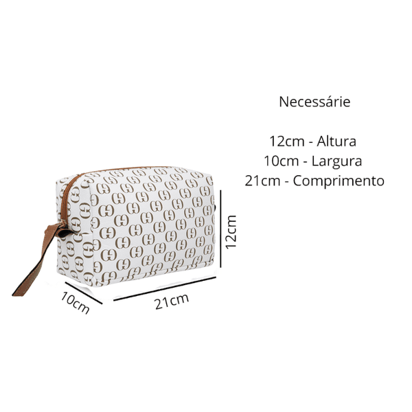 Conjunto 3 Peças estampada Bolsa Saco grande + Bolsa Transversal + nécessaire Branca - Gouveia Costa 