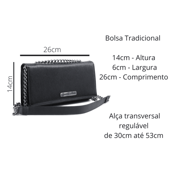 Bolsa Feminina Festa Transversal corrente grafite Preta - Gouveia Costa