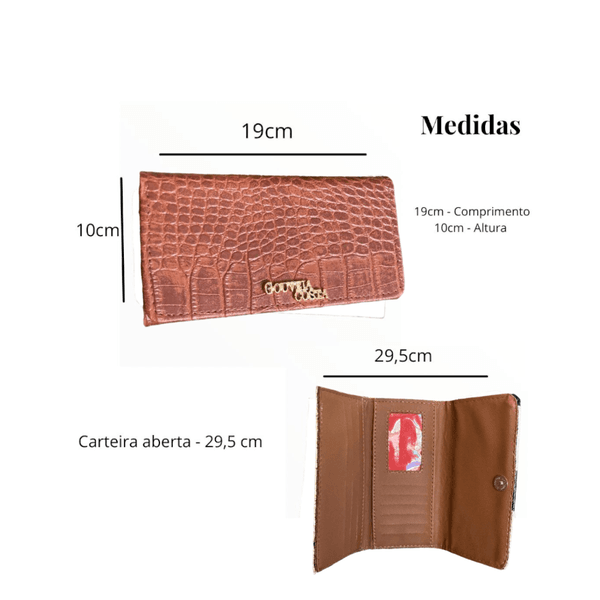 Kit 3 Peças Bolsa Tote Media + Bolsa Transversal + Carteira Croco Caramelo - Gouveia Costa 