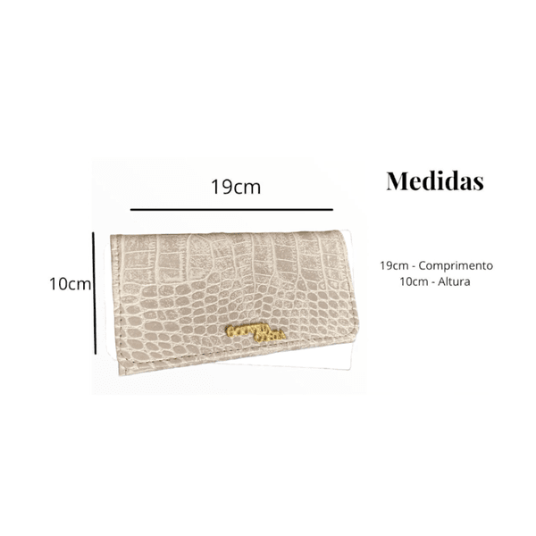 Kit 3 Peças Bolsa Tote Media + Bolsa Transversal + Carteira Croco Marfim - Gouveia Costa 