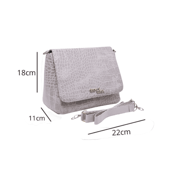 Kit 3 Peças Bolsa Tote Media + Bolsa Transversal + Carteira Croco Marfim - Gouveia Costa 