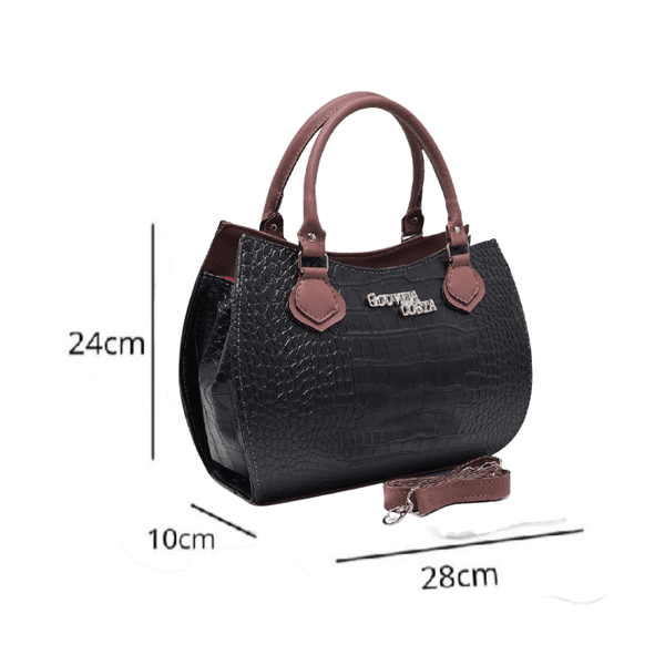 Kit 3 Peças Bolsa Tote Media + Bolsa Transversal + Carteira Croco Preta - Gouveia Costa