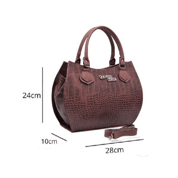 Kit 3 Peças Bolsa Tote Media + Bolsa Transversal + Carteira Croco Caramelo - Gouveia Costa 