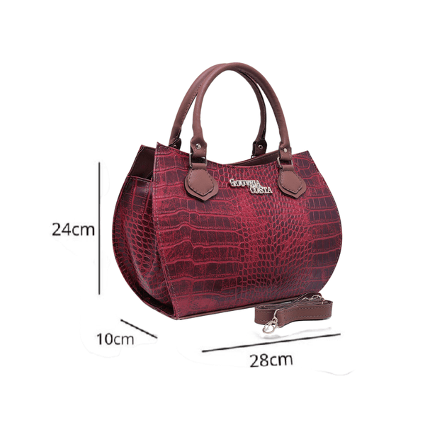 Kit 3 Peças Bolsa Tote Media + Bolsa Transversal + Carteira Croco Vermelha - Gouveia Costa 