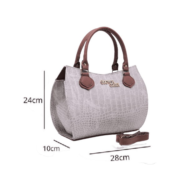 Kit 3 Peças Bolsa Tote Media + Bolsa Transversal + Carteira Croco Marfim - Gouveia Costa 