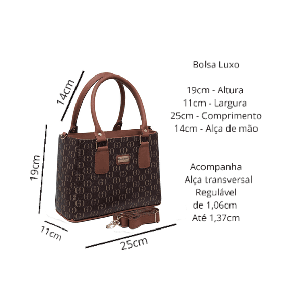 Bolsa Luxo Feminina Baú Alça de Mão e Transversal Estampada Marrom - Gouveia Costa