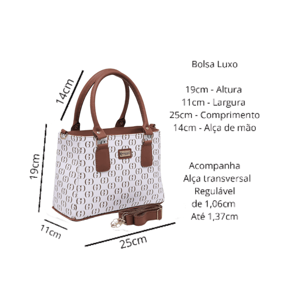 Bolsa Luxo Feminina Baú Alça de Mão e Transversal Estampada Branca - Gouveia Costa 