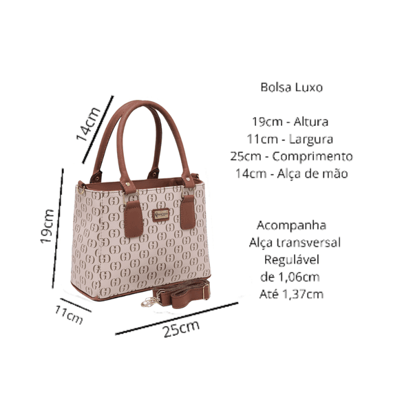 Bolsa Luxo Feminina Baú Alça de Mão e Transversal Estampada Bege - Gouveia Costa