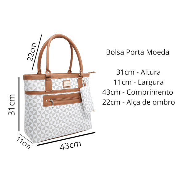 Bolsa Feminina Estilo Sacola Grande De Ombro estampada Branca - Gouveia Costa 