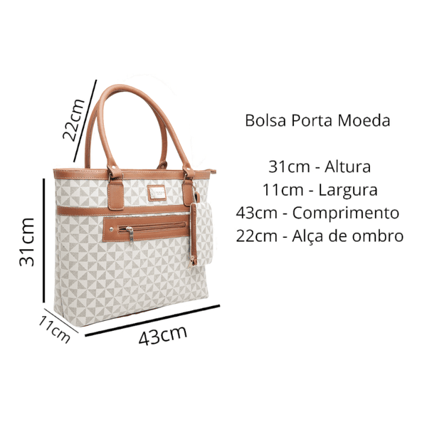 Bolsa Feminina Estilo Sacola Grande De Ombro estampada Bege - Gouveia Costa 