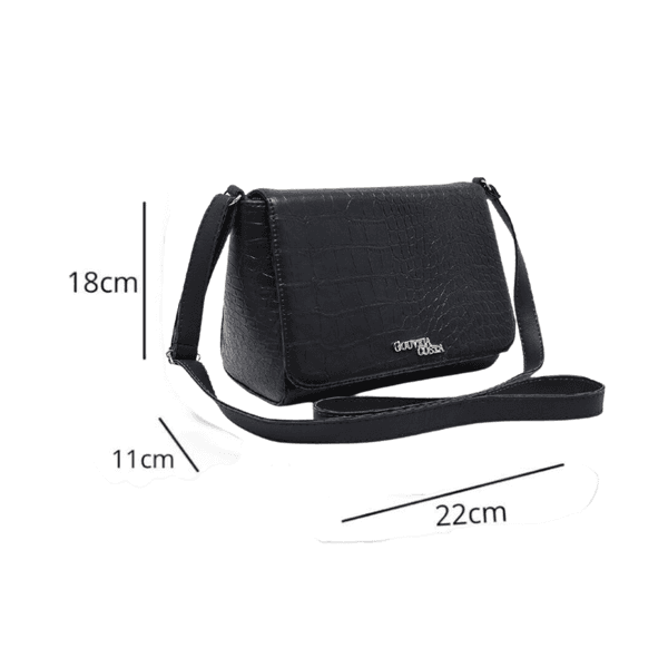 Bolsa Feminina Estilo Baú Transversal Croco Preta - Gouveia Costa 
