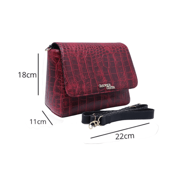 Bolsa Feminina Estilo Baú Transversal Croco Vermelha - Gouveia Costa