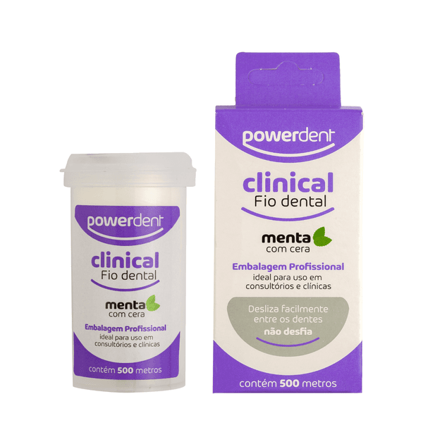 Fio dental com cera Powerdent Clinical - Sabor menta - 500 m - Caixa com 12 un.