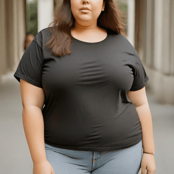 Camiseta Feminina Plus Size T-shirt Camisa Básica Blusa de Algodão - Preto