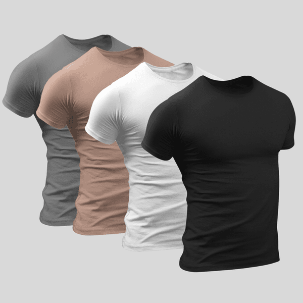 Kit 4 Camisetas Básica Masculina 100% algodão 30.1 - Preto , Branco , Chumbo e Caqui