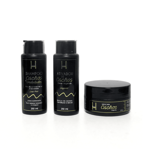 Kit Shampoo Cachos 300ml + Máscara Cachos 300g + Ativador de Cachos 300ml