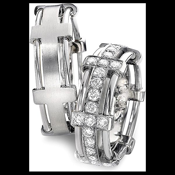  Conjunto de Alianças de Casamento com Engrenagem e 38 Diamantes de 5 Pontos - Casamento e Bodas 