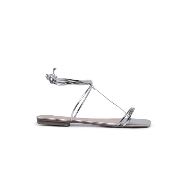 Sandália Rasteira Feminina Slim Prata - Hella Shoes