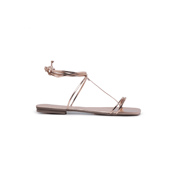 Sandália Rasteira Feminina Slim Metalizado Rose - Hella Shoes
