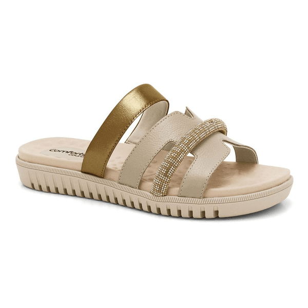 CHINELO FEMININO SANDÁLIA COMFORTFLEX SLIDE TIRA EM COURO STRASS LANÇAMENTO