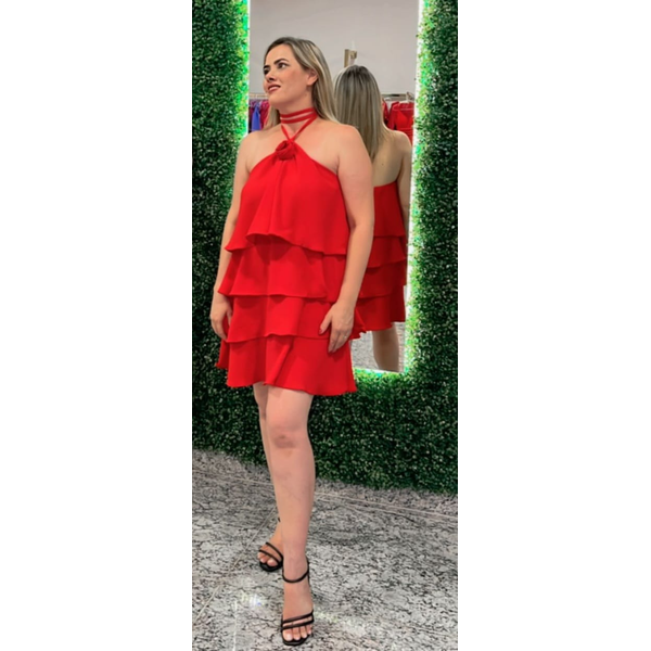 VESTIDO MARIA FLÔR DUNA MIDI CURTO - Vermelho