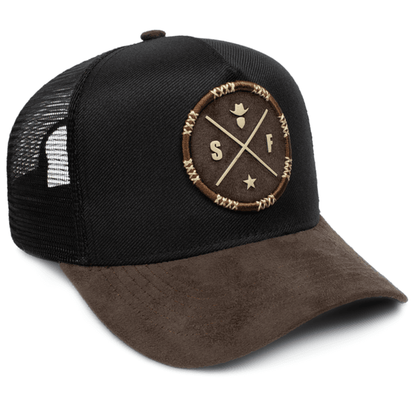 Boné Trucker Sf Simprão Farm Preto com Marrom