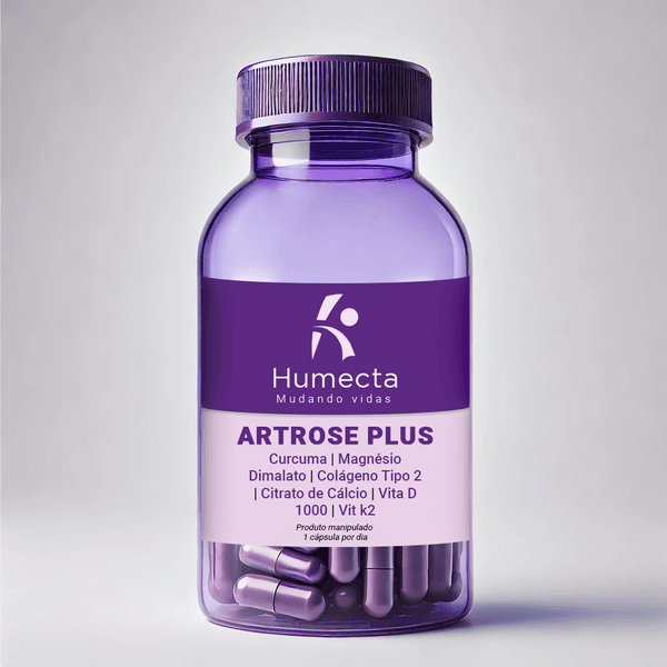 Artrose Plus - Colágeno 40mg |Magnesio Dimalato 100mg | Curcuma 300mg | Citrato de Cálcio 60mg | Vit D 1000ui,| Vit K2 0,5mg