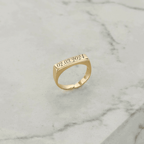 Anel de Dedinho Retangular Personalizável Banhado a Ouro 18k