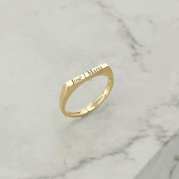Anel Quadrado Fino Personalizável Folheado em Ouro 18k