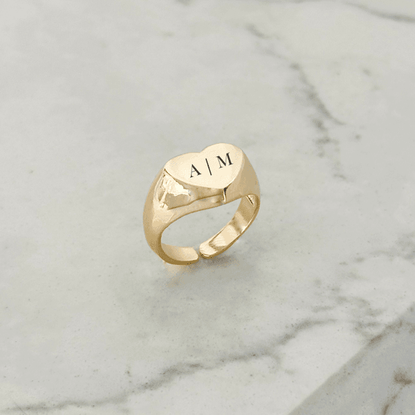 Anel de Dedinho Coração Personalizável Banhado a Ouro 18k