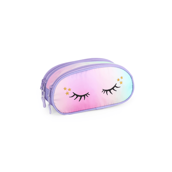 Estojo Escolar Triplo Infantil Tie-Dye Lilás Cílios Unicórnio Up4you - Luxcel