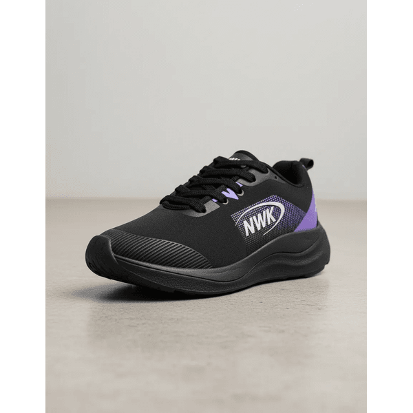 Tênis Esporte Corrida Leve Feminino Preto Com Lilás Gym Academia Macio Roxo