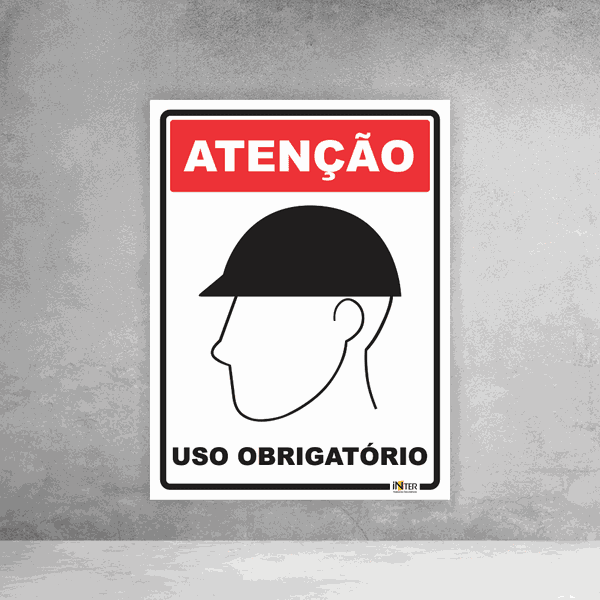 Placa de Sinalização - Atenção Uso Obrigatório Capacete