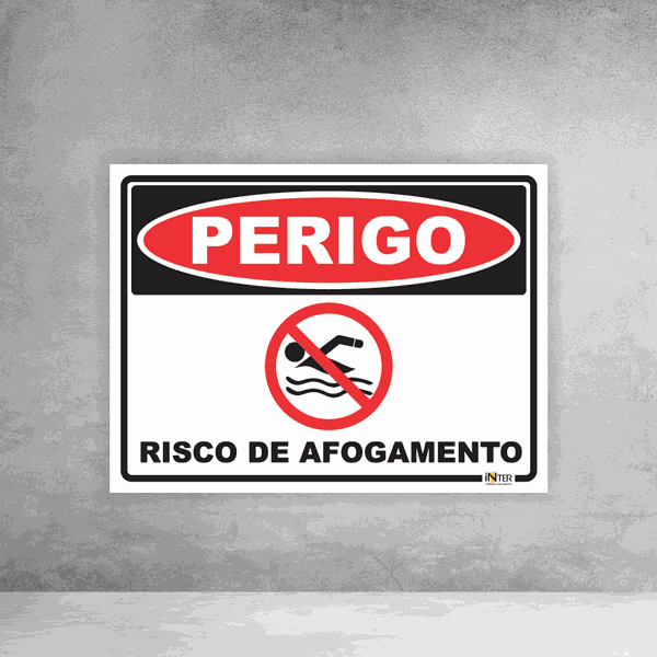 Placa de Sinalização - Perigo Risco de Afogamento