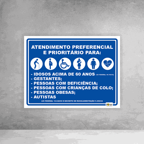 Placa de Sinalização Atendimento Preferencial e Prioritário Inter Adesivos Decorativos