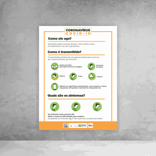 Placa de Sinalização - Coronavírus Como Age, Transmite e Sintomas