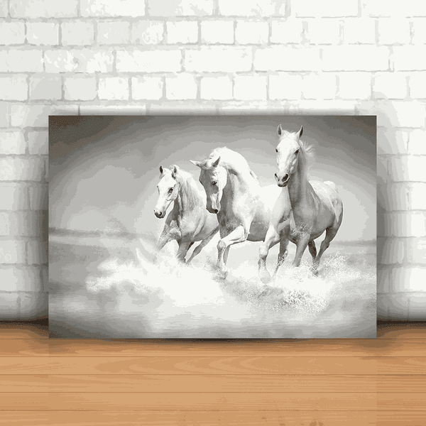 Placa Decorativa - Cavalos Brancos