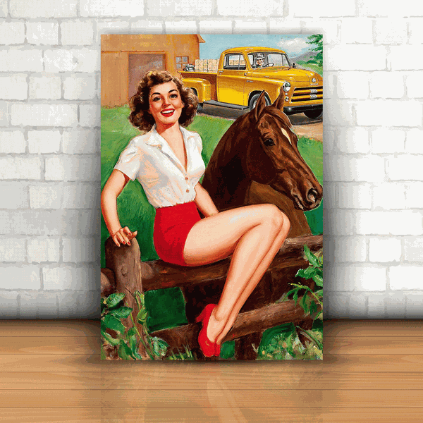 Placa Decorativa - Pin-up Caminhonete Amarela