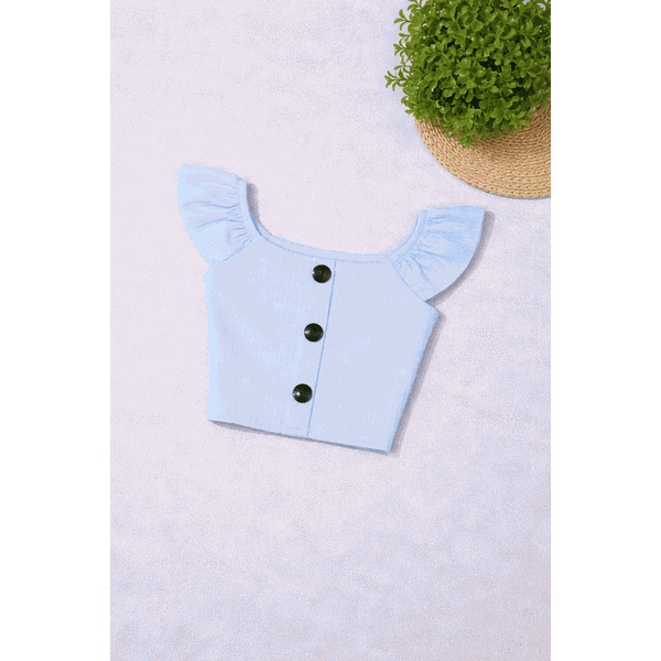 Cropped de Botão Azul